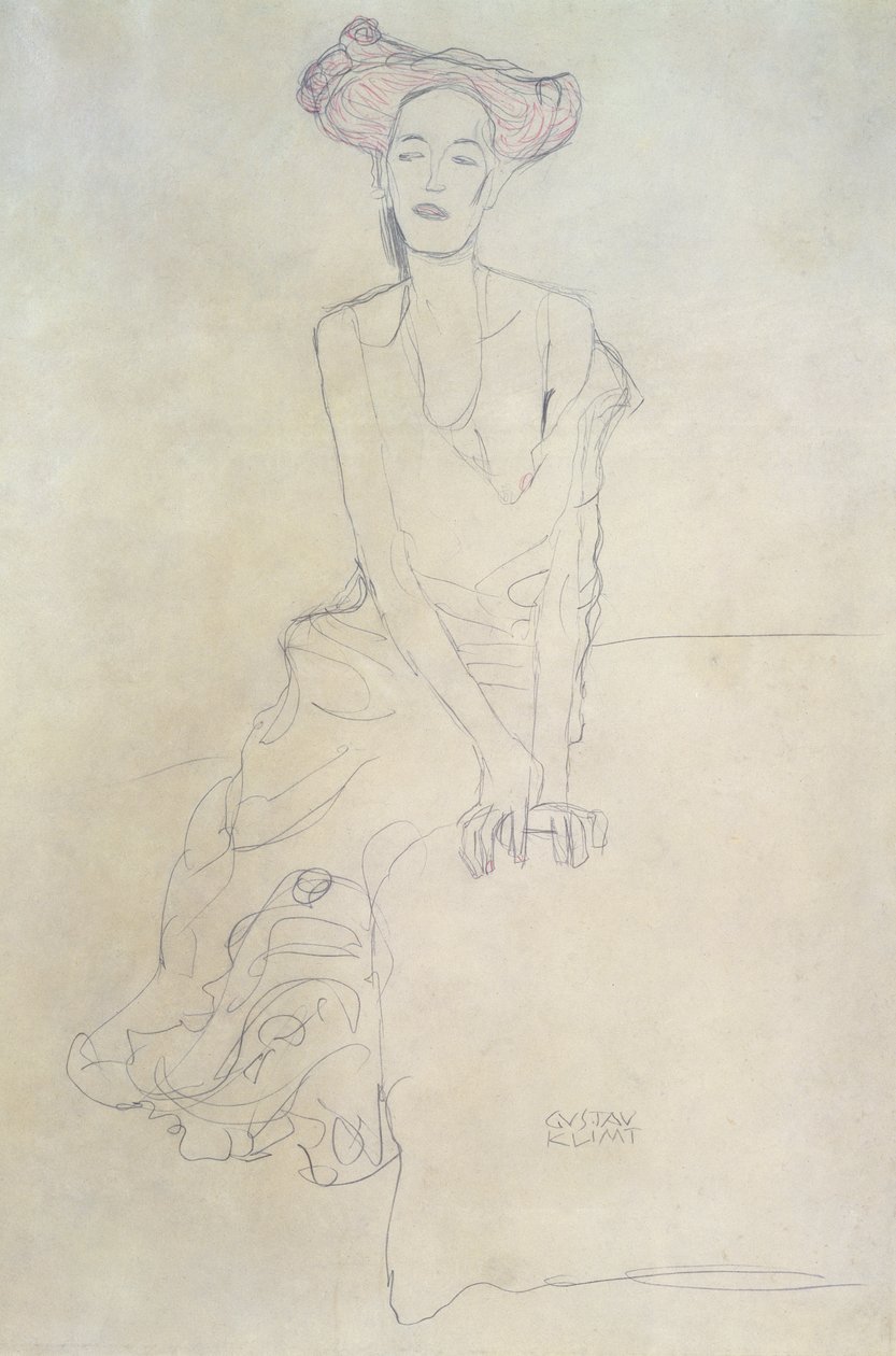 Siddende kvinde, 1908 (blyant og farveblyant) af Gustav Klimt