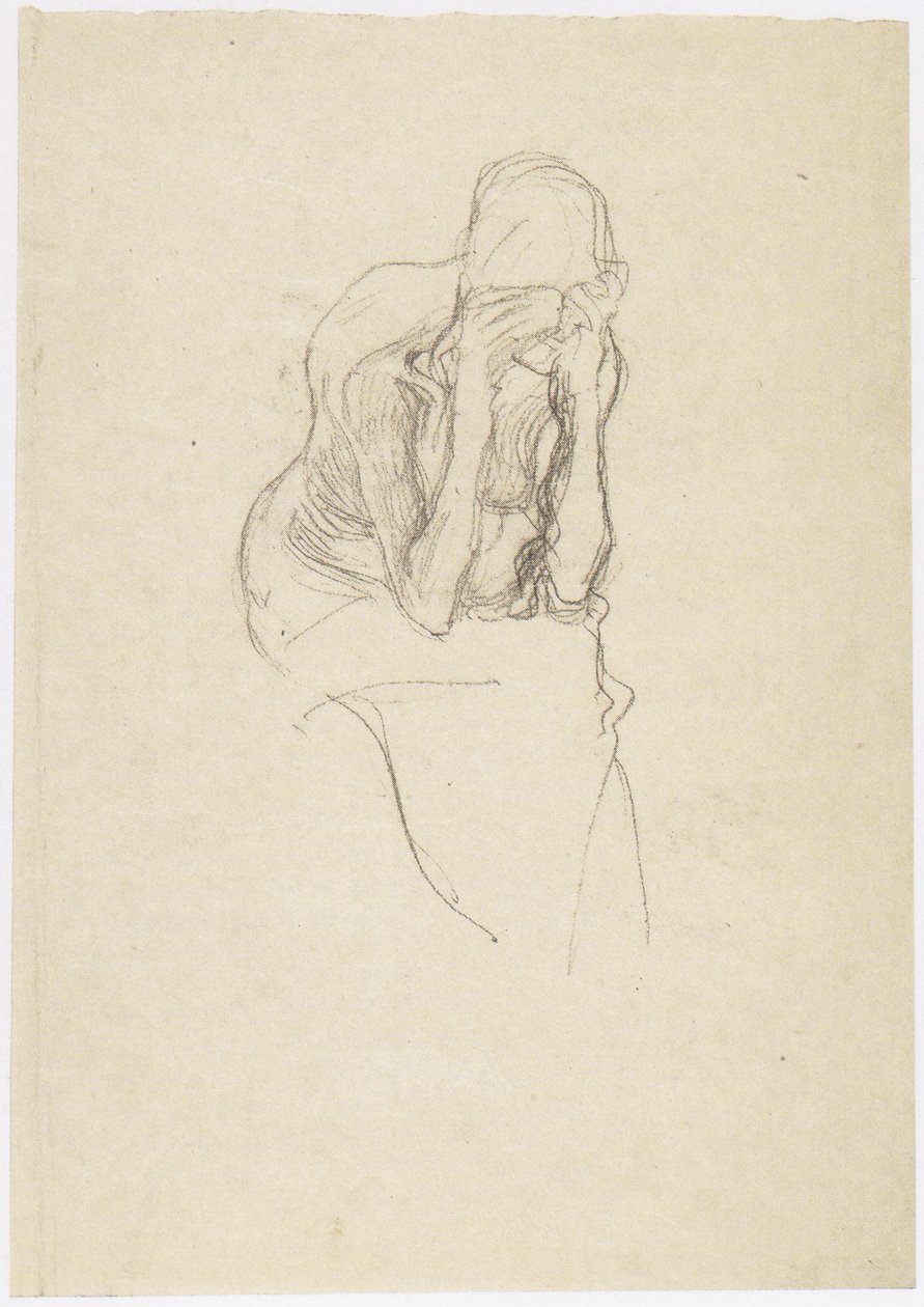 Sidder halv tid af en gammel kvinde lidt til højre af Gustav Klimt