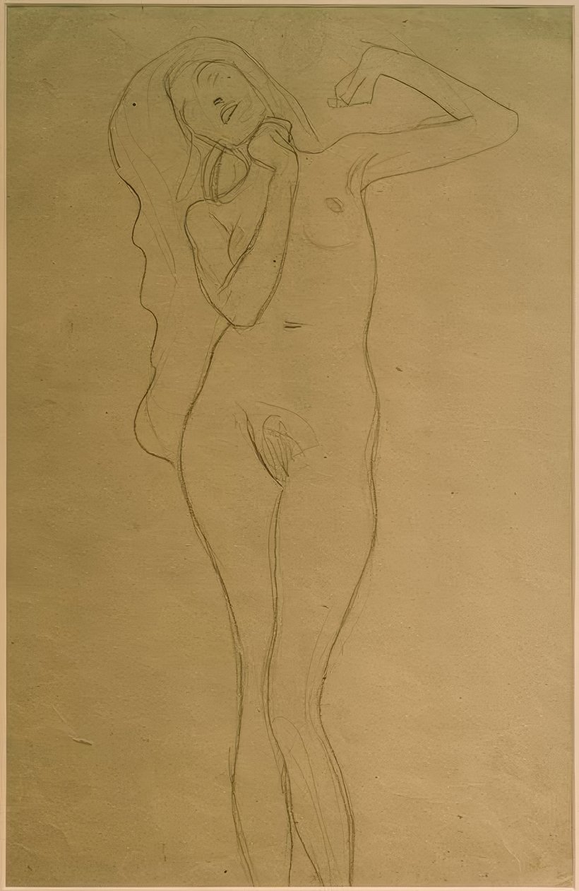 Stående nøgen kvinde med løftede arme (studie) af Gustav Klimt