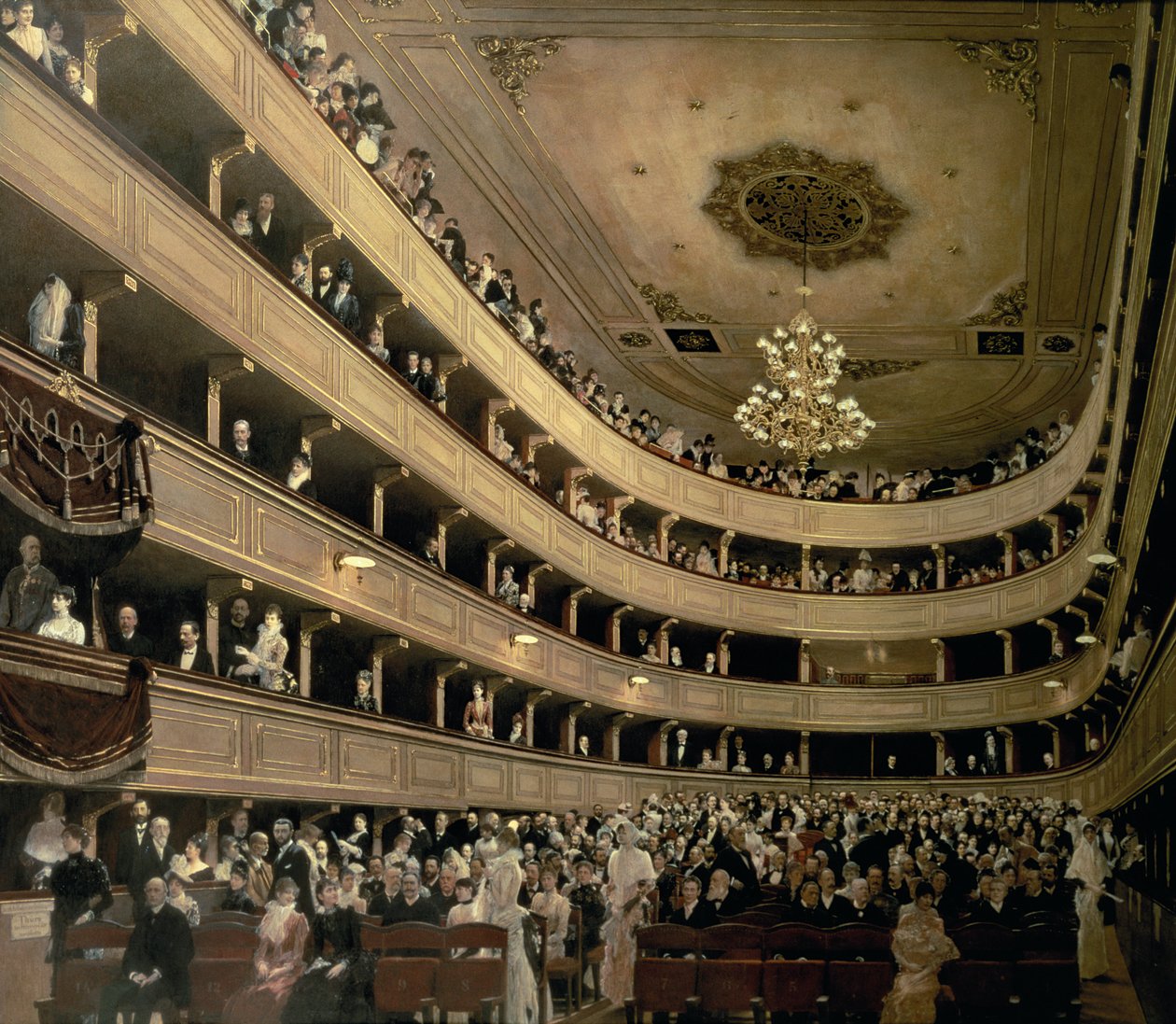 Auditoriet i det gamle slotsteater, 1888 af Gustav Klimt