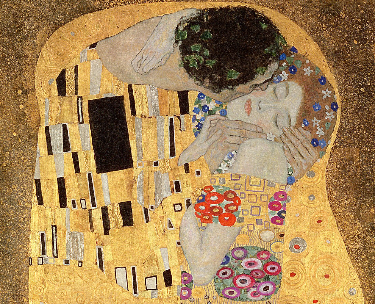The Kiss, 1907-08 olie på lærred detalje af 601 af Gustav Klimt