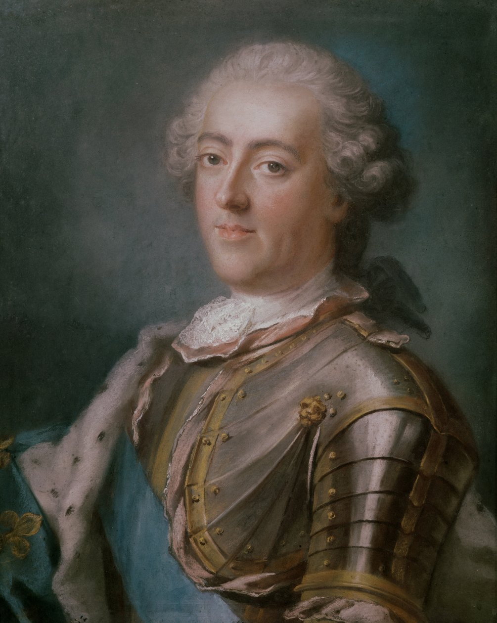 Portræt af Ludvig XV (1710-74) Konge af Frankrig (pastel på papir) (se 173609 for par) af Gustaf Lundberg