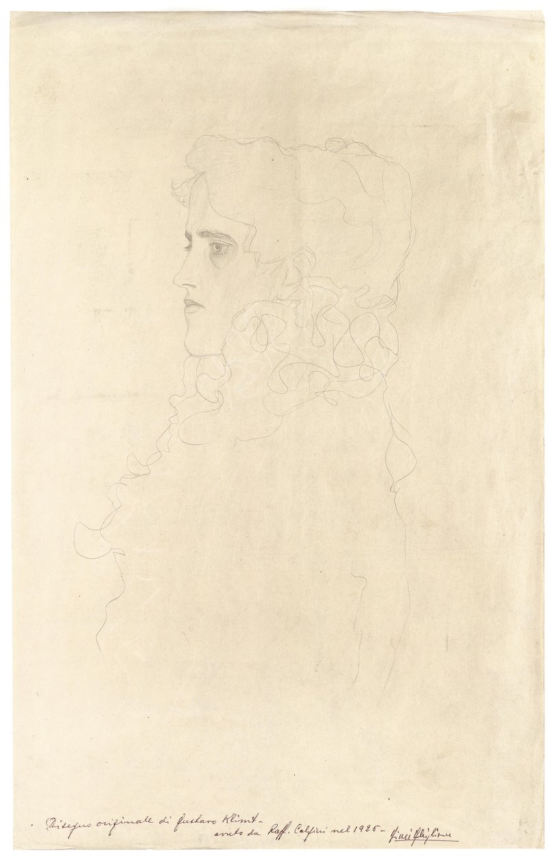Portræt af en kvinde i profil med en krage af Gustav Klimt
