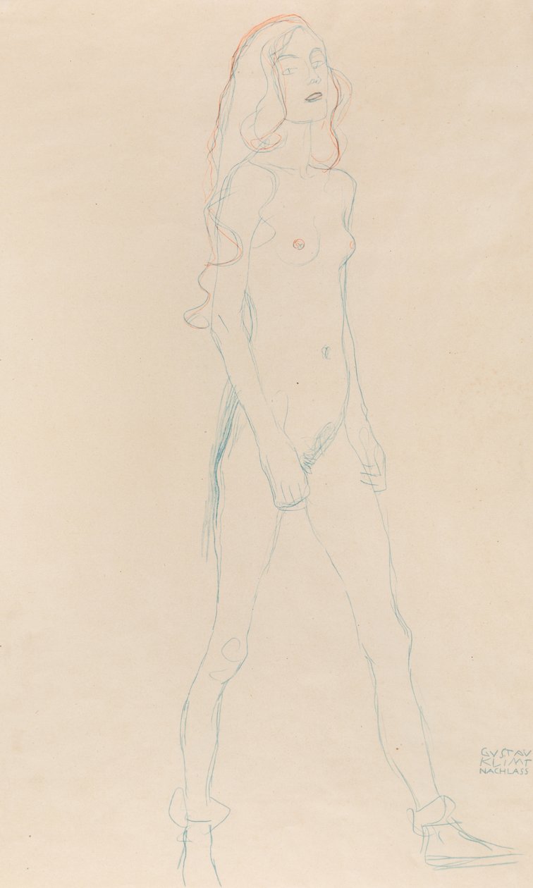 En ung nøgen pige, ca. 1917. af Gustav Klimt