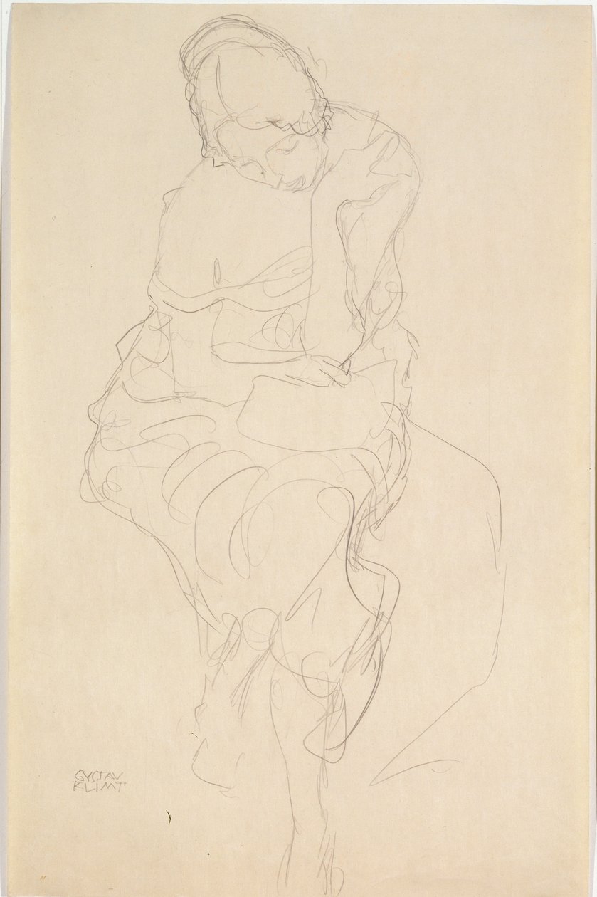 Set forfra af den person, der sidder på en skammel af Gustav Klimt