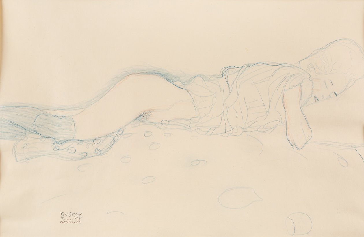 Kvinde halvnøgen, ca. 1908. af Gustav Klimt