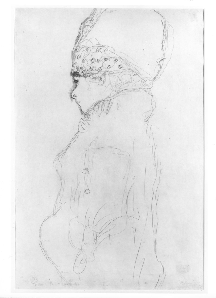 Dame med høj hat, ca. 1917, af Gustav Klimt