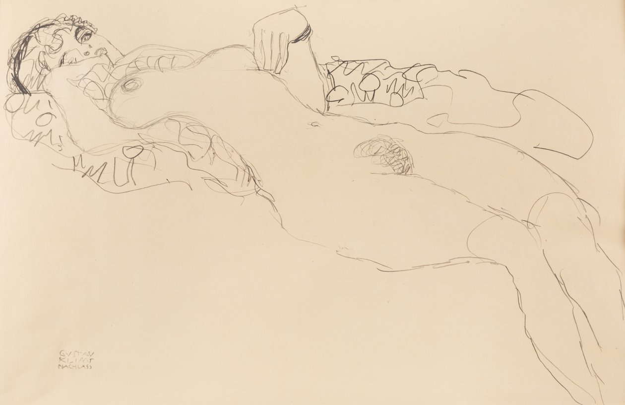 Liggende nøgen kvinde, mod venstre, 1917. af Gustav Klimt