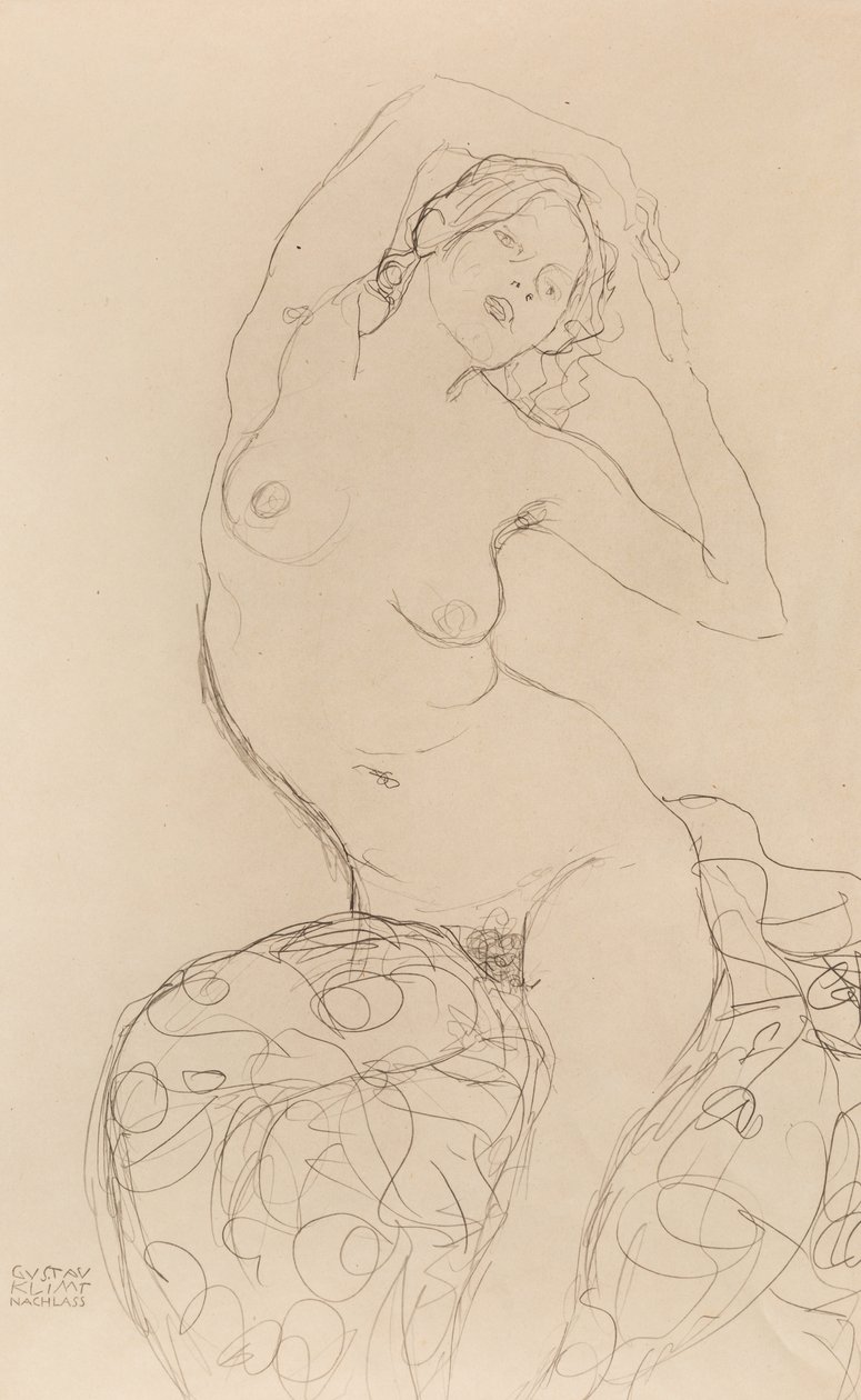 Siddende nøgen, ca 1914-1916. af Gustav Klimt