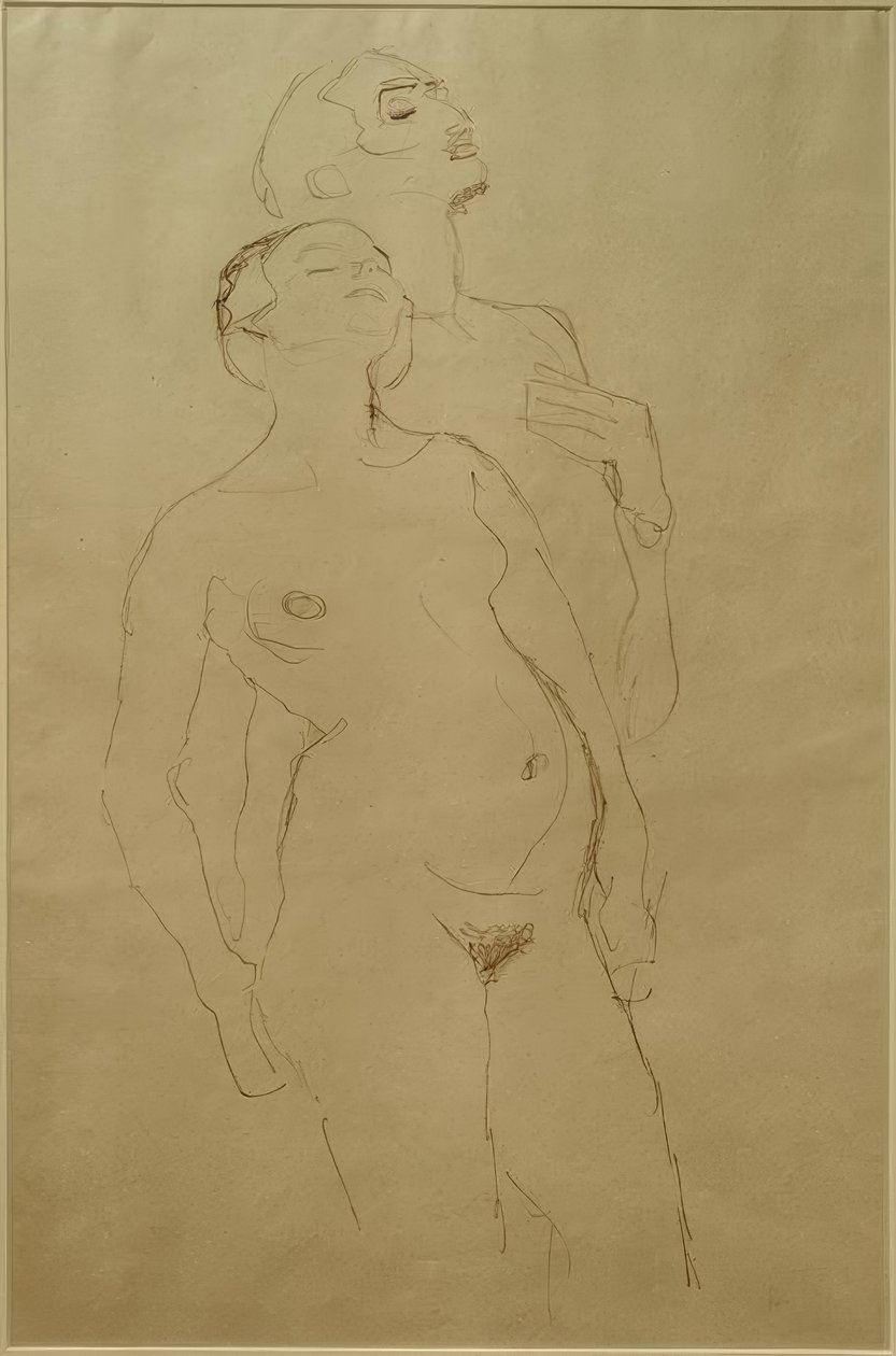 Stående elskere (studie for Adam og Eva) af Gustav Klimt