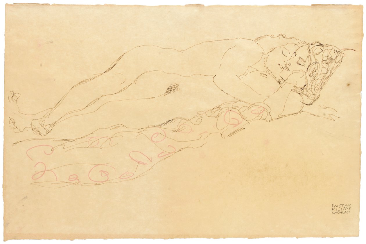 To liggende nøgenbilleder, ca. 1913 af Gustav Klimt
