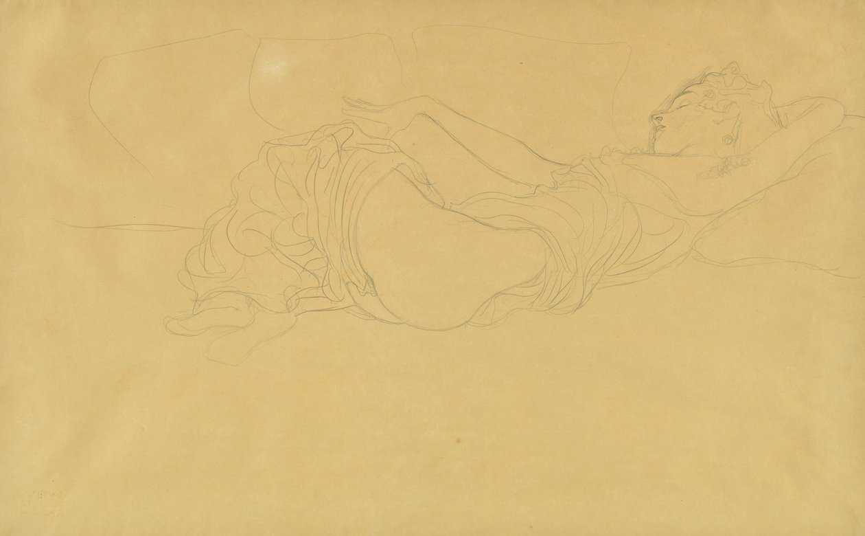 Kvinde liggende på ryggen, delvist påklædt af Gustav Klimt