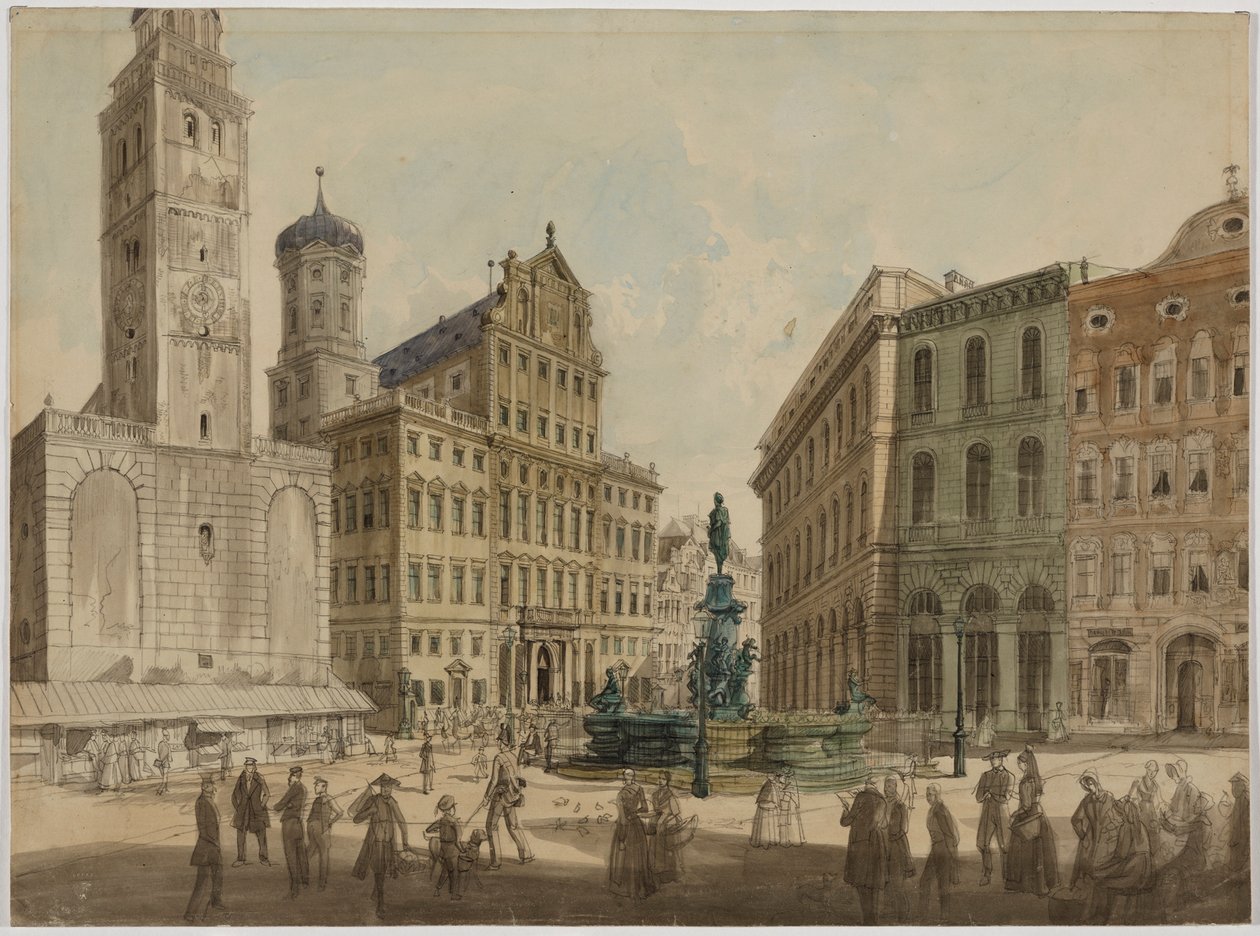 Perlacht Tower og rådhus Augsburg af Gustav Kraus