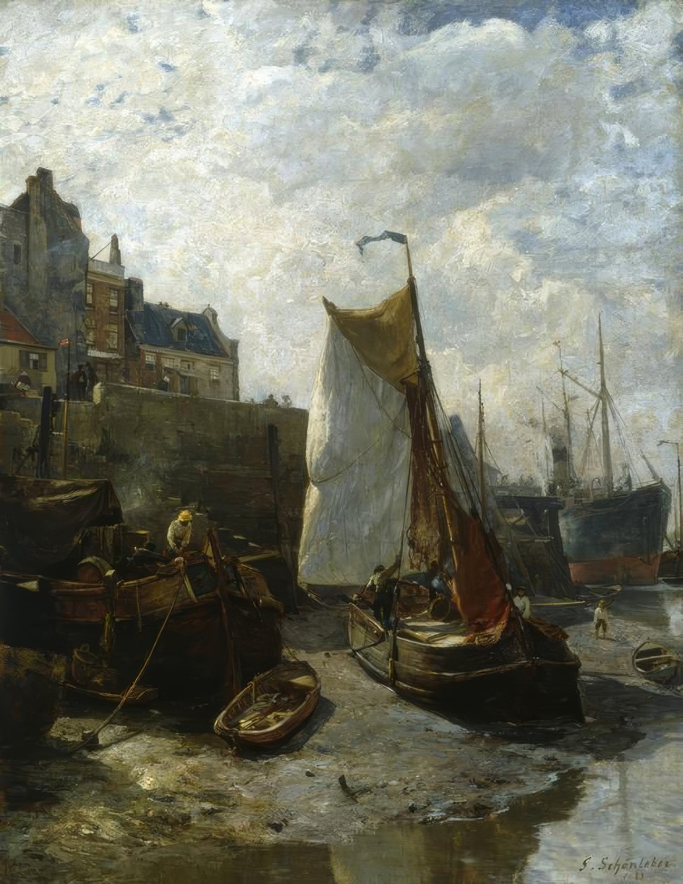 Lavvande i havnen i Antwerpen af Gustav Schönleber