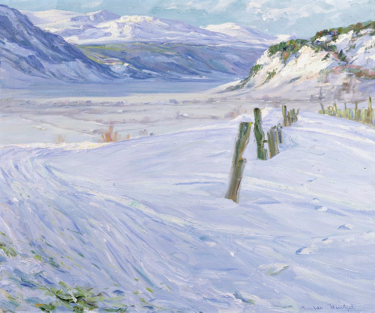 Vinterlandskab (olie på lærred) af Gustav Wentzel