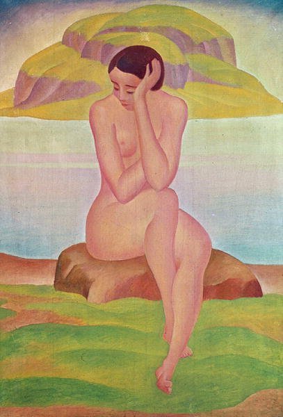 Girl on a Rock (olie på lærred) af Gustav Wunderwald