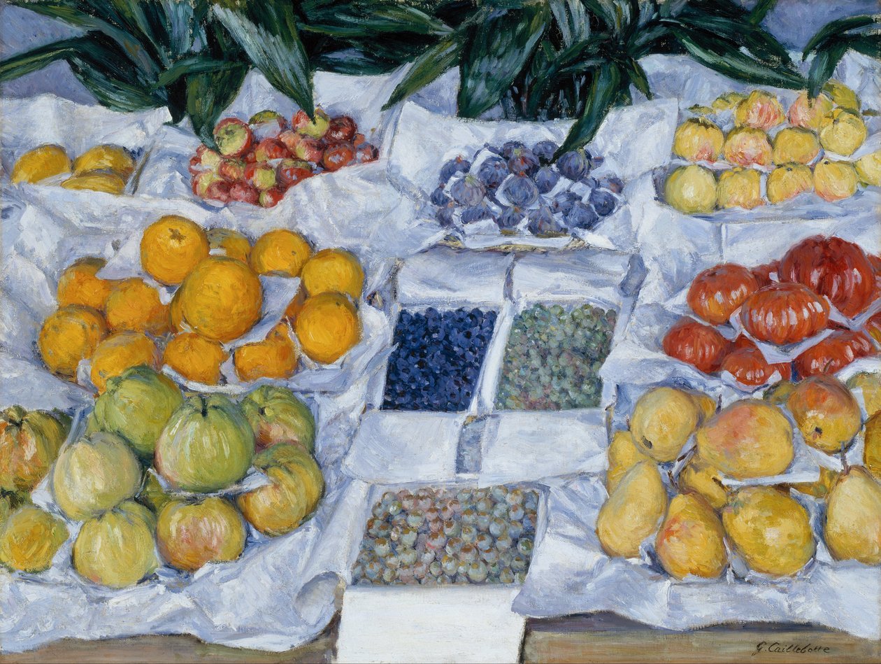 Frugt vist på et stativ af Gustave Caillebotte