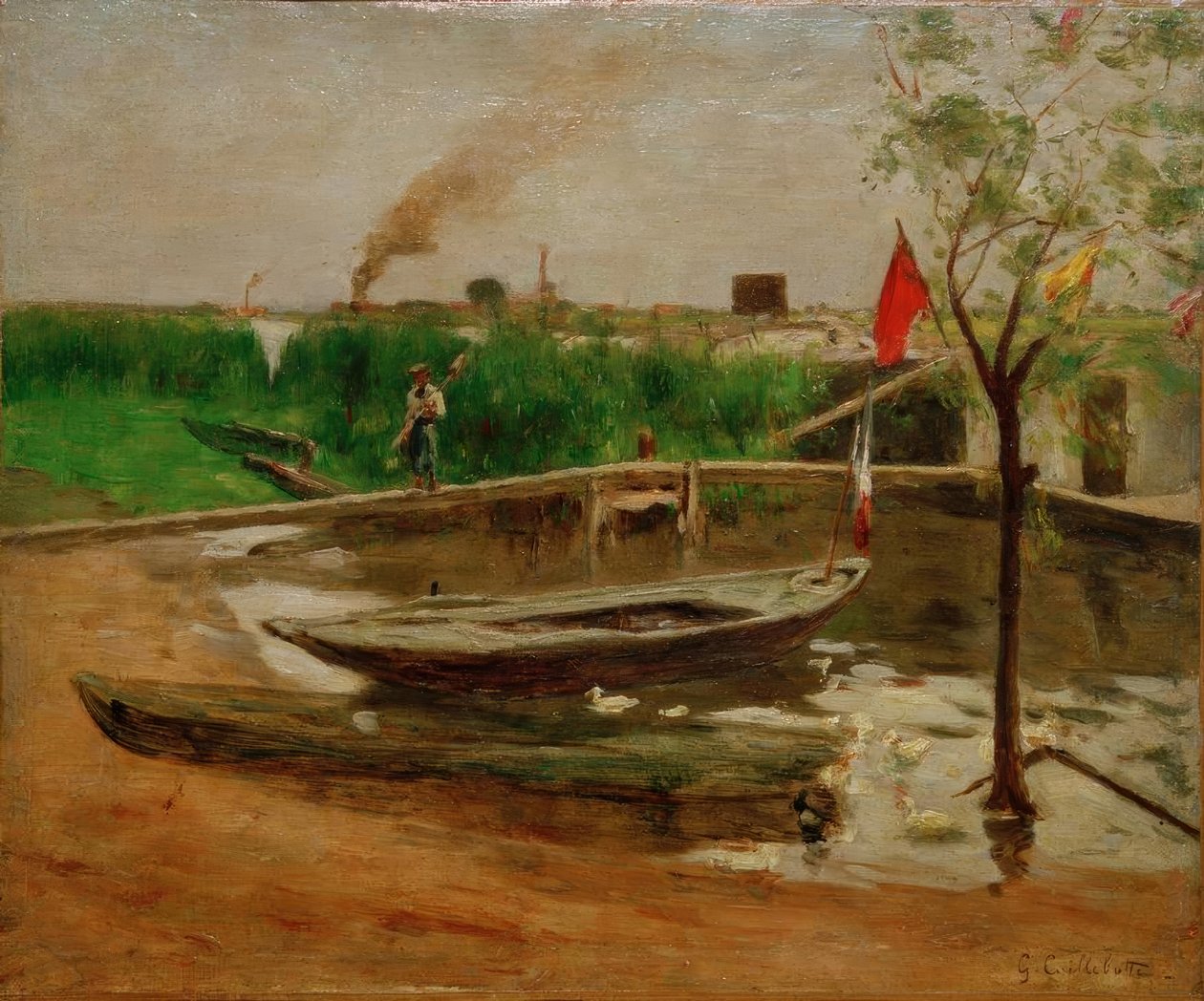 Oplægning af både nær Porte Marly af Gustave Caillebotte