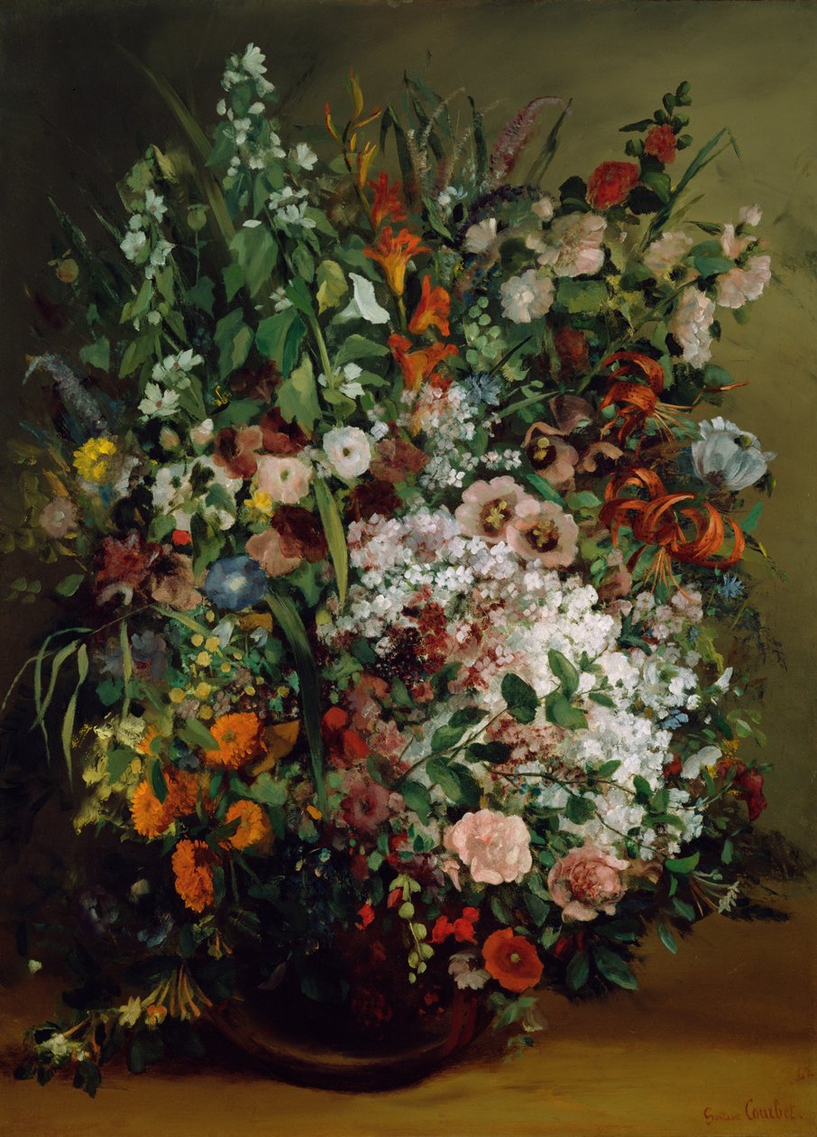 Buket blomster i en vase af Gustave Courbet