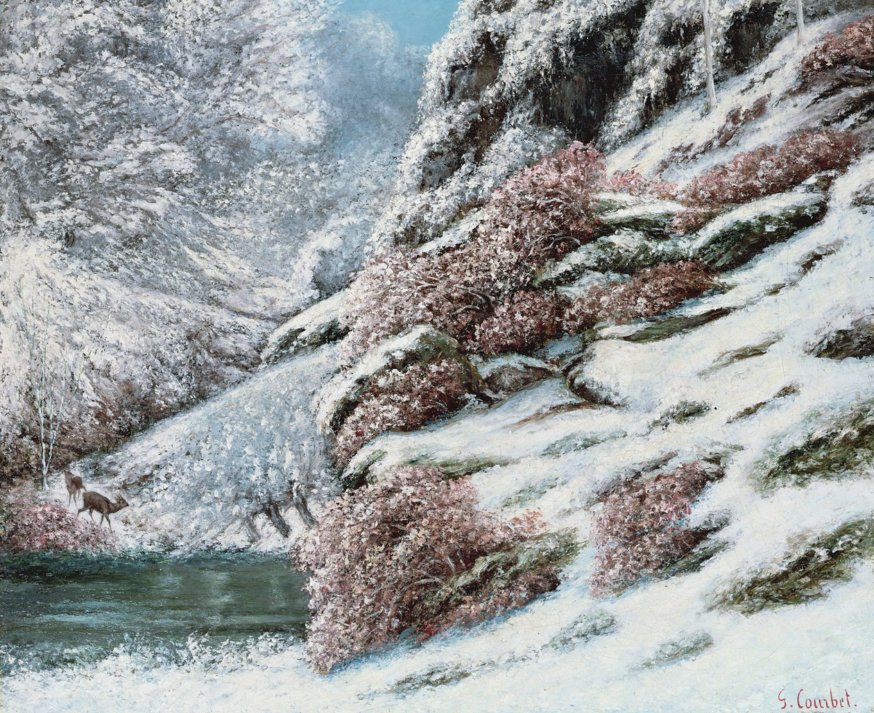 Hjort i et sneklædt landskab, 1867 af Gustave Courbet