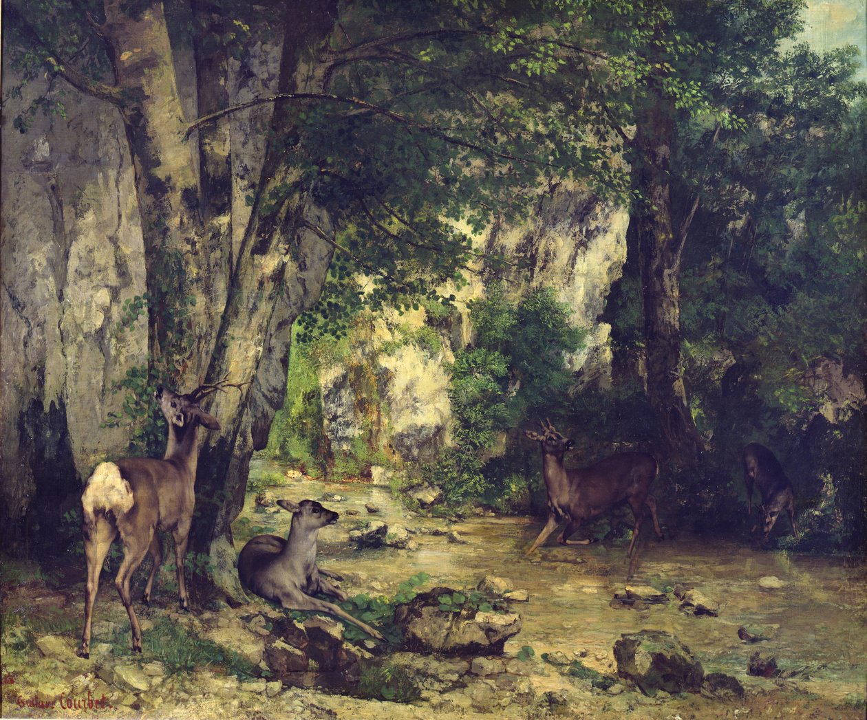 Hjortens tilbagevenden til strømmen ved Plaisir-Fontaine, 1866 af Gustave Courbet