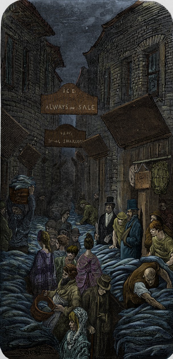 Et victoriansk fiskemarked af Gustave Dore
