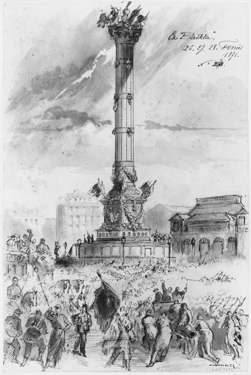 Album af belejringen af Paris, Bastillen, 26., 27., 28. februar 1871 (pen og brun blækvask og blyant på papir) af Gustave Dore