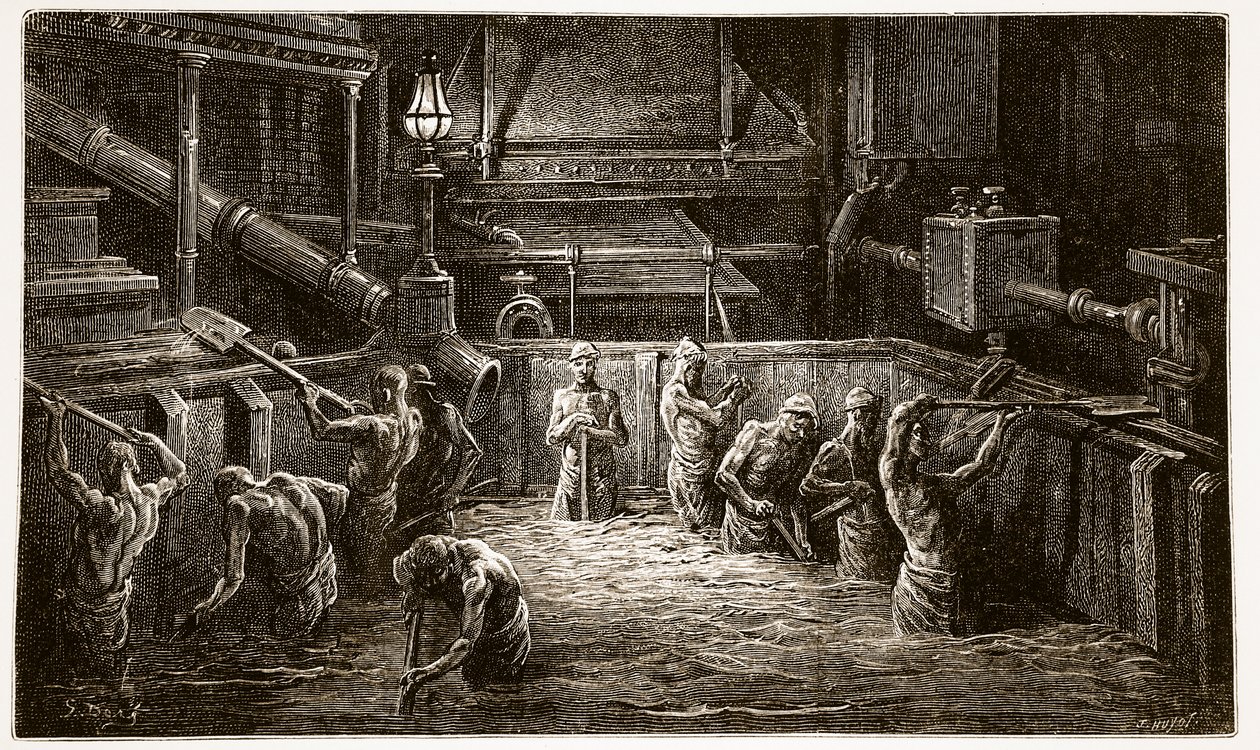 Bryggerier på arbejde, fra "London, a Pilgrimage", skrevet af William Blanchard Jerrold (1826-84) og graveret af J. Huyot, pub. 1872 af Gustave Dore