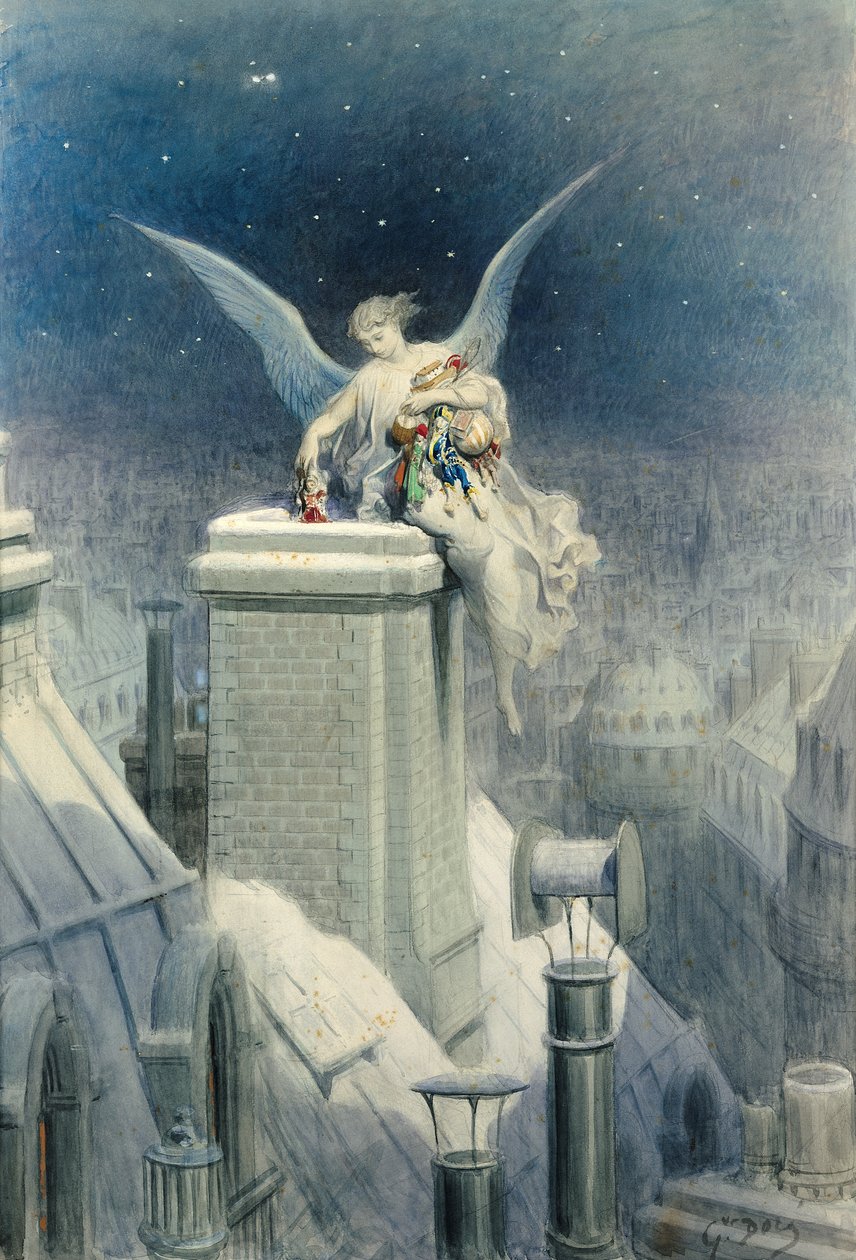 Juleaften (wc og gouache på papir) af Gustave Dore