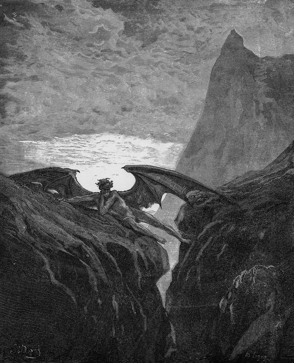 Illustration til John Miltons "Paradise Lost", 1866. Break in battle in heaven (Book 6 Line 406) af Gustave Dore
