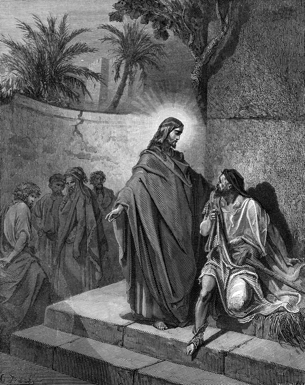 Jesus helbreder en mand, der er syg af lammelse - Bibelen af Gustave Dore