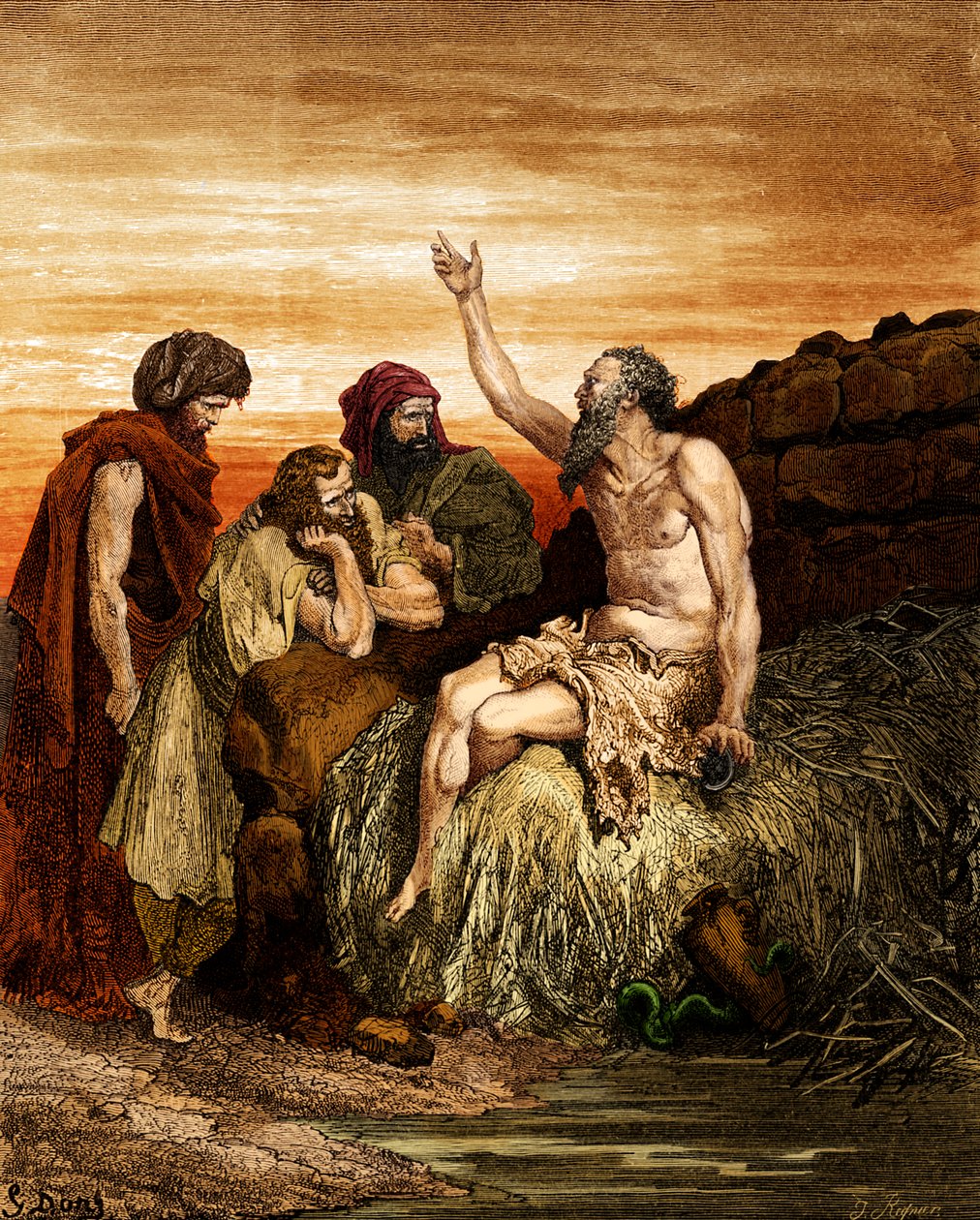 Job og hans venner, gravering af Doré. - Bibel af Gustave Dore