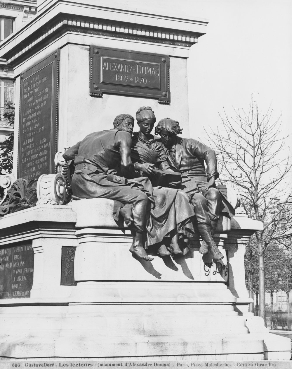 Monument til Alexandre Dumas Pere, læserne, 1883 (detalje) (sten og bronze) (se også 98561, 287761, 287763, 287764) af Gustave Dore