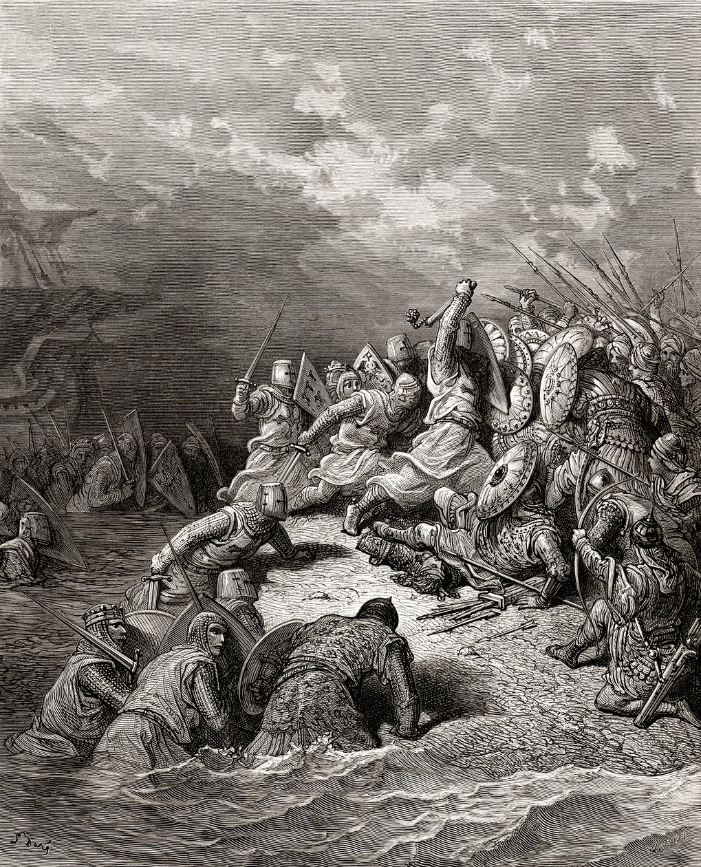 Richard I (1157-99) Løvehjertet leverer Jaffa, illustration fra 