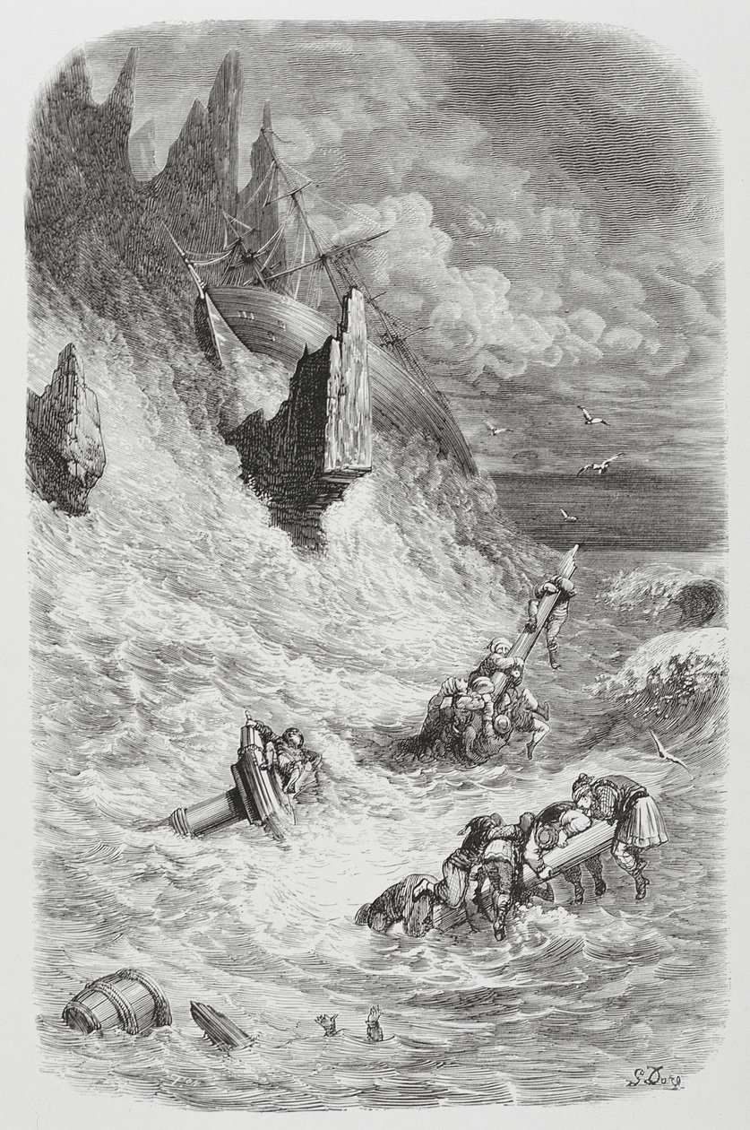 Stranding af Sinbads skib, c.1868 af Gustave Dore