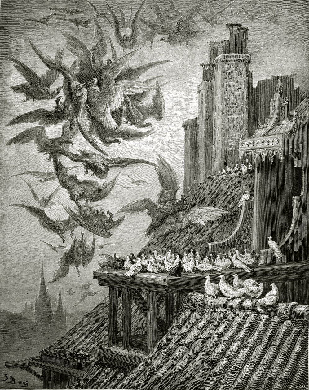 The Eagles and The Pigeons, illustration fra 