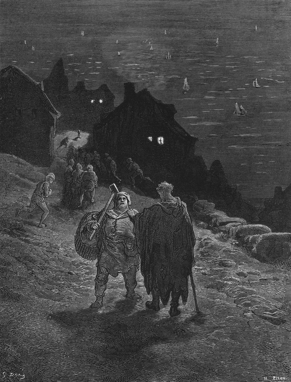 Sømanden, der er dømt til at rejse uophørligt fra land til land, er også dømt til at fortælle sin historie til mennesker, han møder, scene fra 