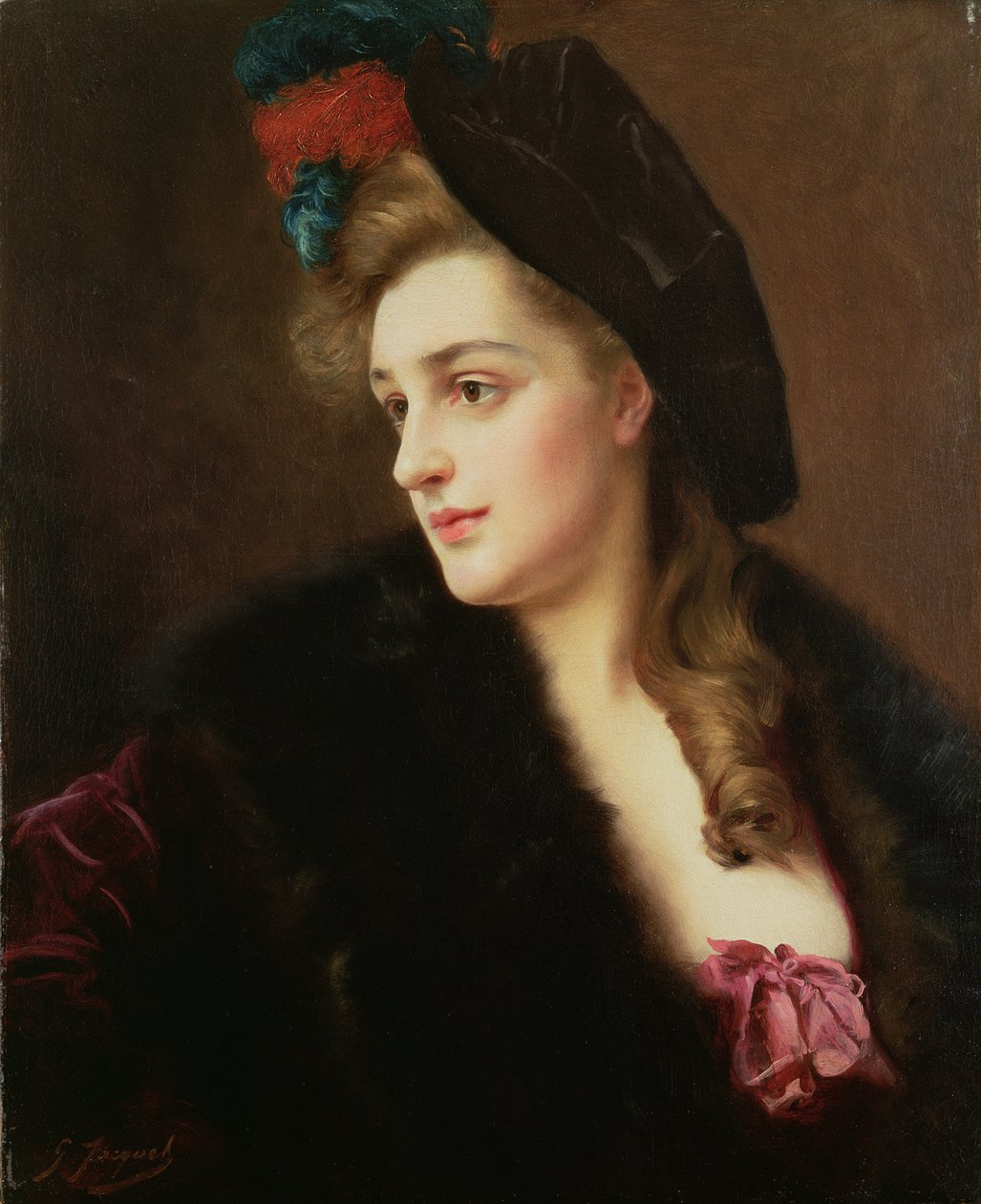 Portræt af en kvinde med hat af Gustave Jacquet