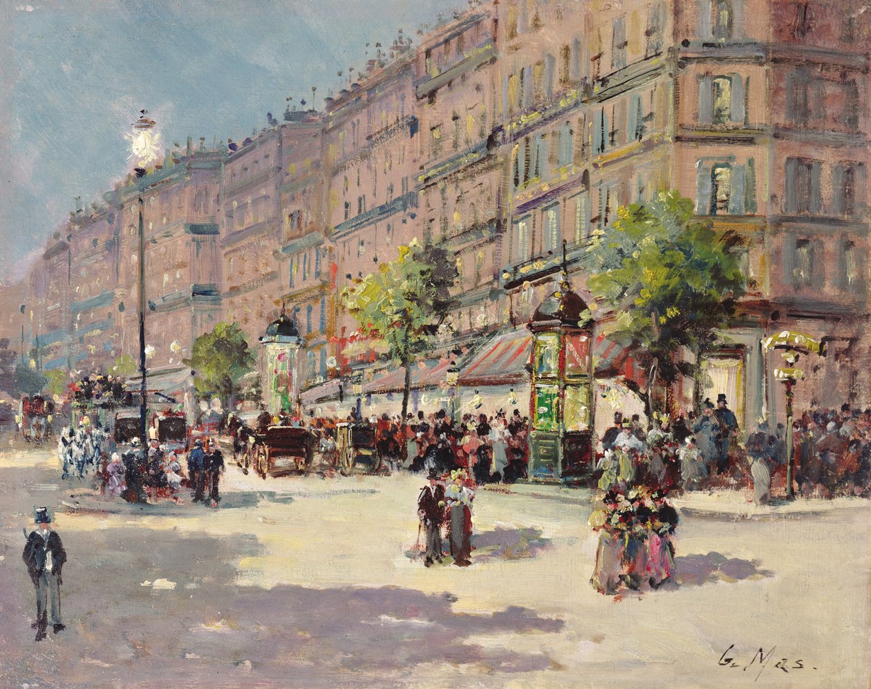 Paris Street Scene olie på panel af Gustave Mascart