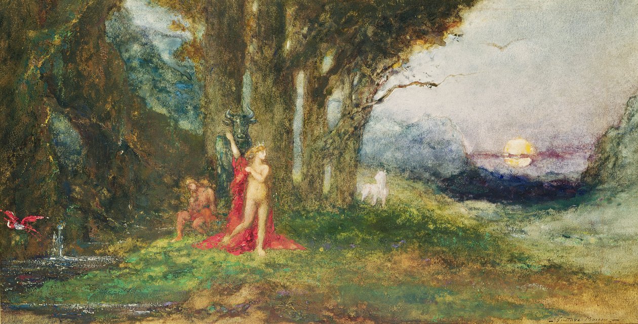 Pasiphae and the Bull, ca. 1876-80 (wc und gouache på papir) af Gustave Moreau