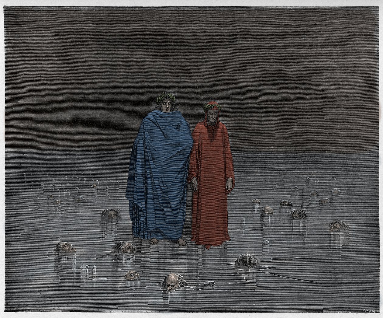 Inferno, Canto 32: Forræderne frosset i isen af Cocytus (Cocyte), illustration fra The Divine Comedy af Dante Alighieri, 1885 af Gustave after Dore