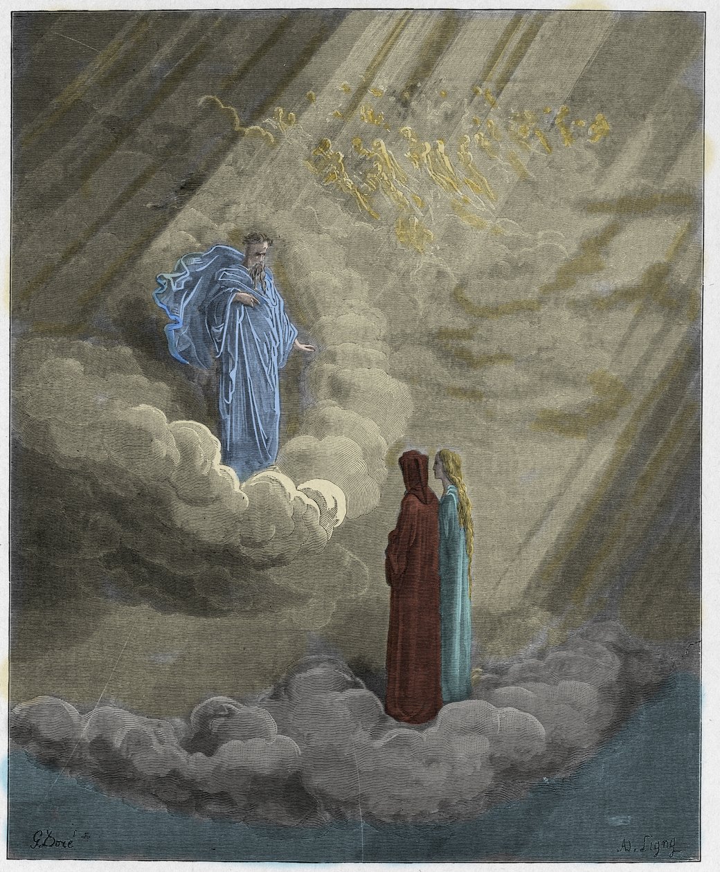 Paradiso, Canto 16: Caddiaguidas sjæl taler om Firenze, illustration fra Den guddommelige komedie af Dante Alighieri, 1885 (digitalt farvet gravering) af Gustave after Dore