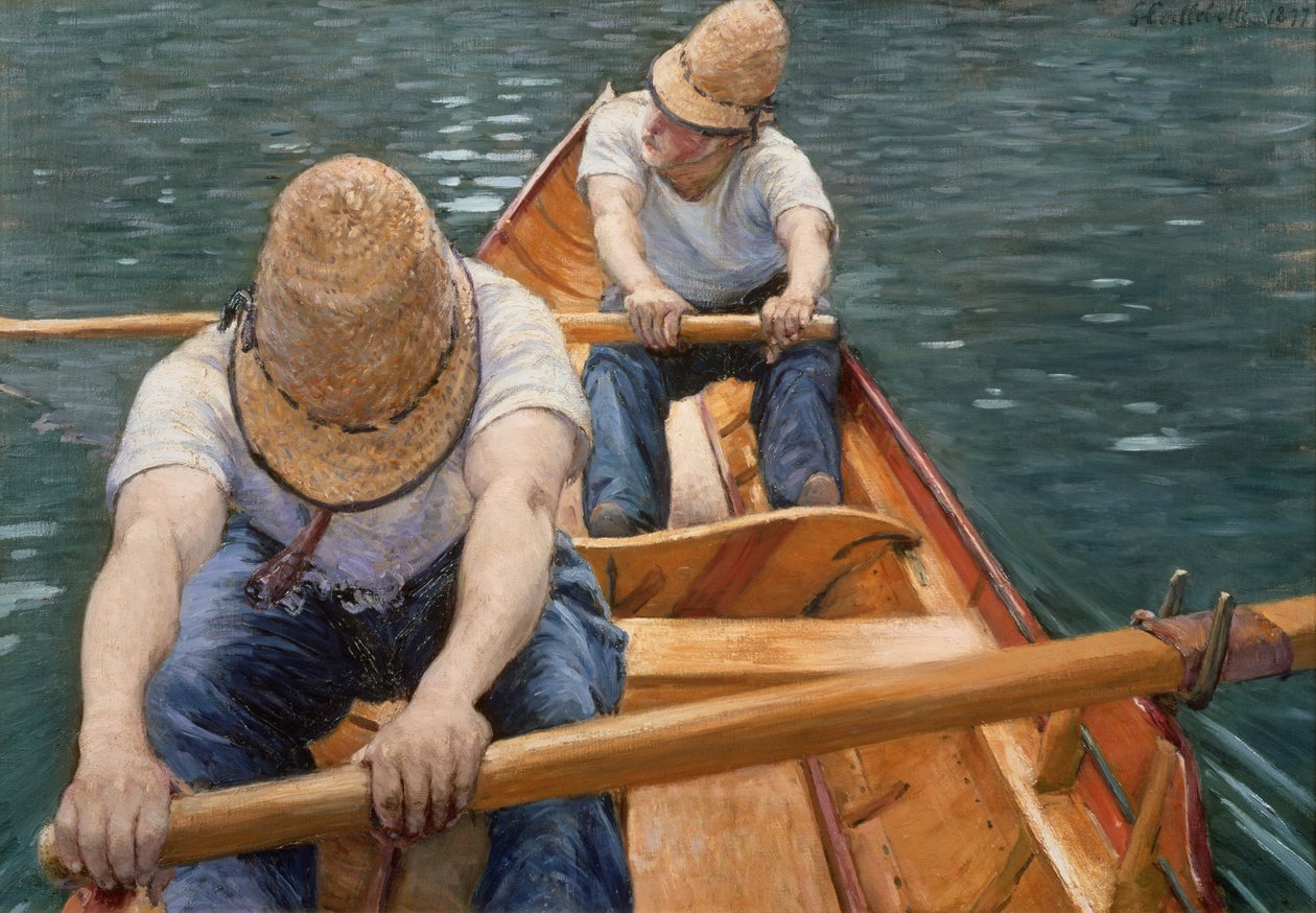 Bådfolk ror på Yerres, 1877 af Gustave Caillebotte