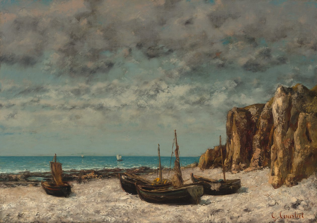 Både på en strand, Etretat af Gustave Courbet