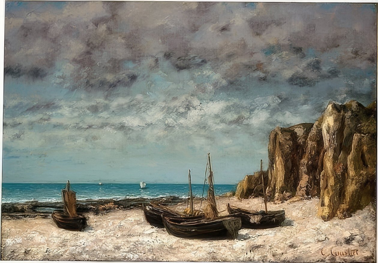 Både på Etretat Strand. Omkring 1872/75 af Gustave Courbet
