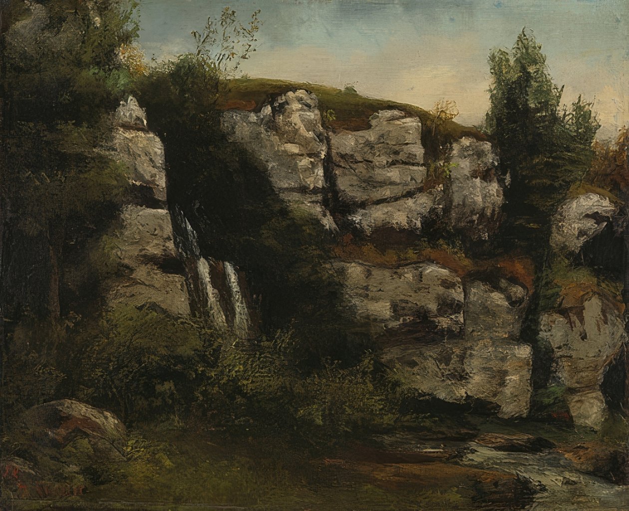 Landskab med klipper og vandfald. 1872 af Gustave Courbet
