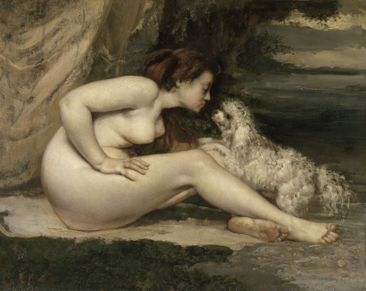 Nøgen kvinde med en hund, 1861-1862 af Gustave Courbet