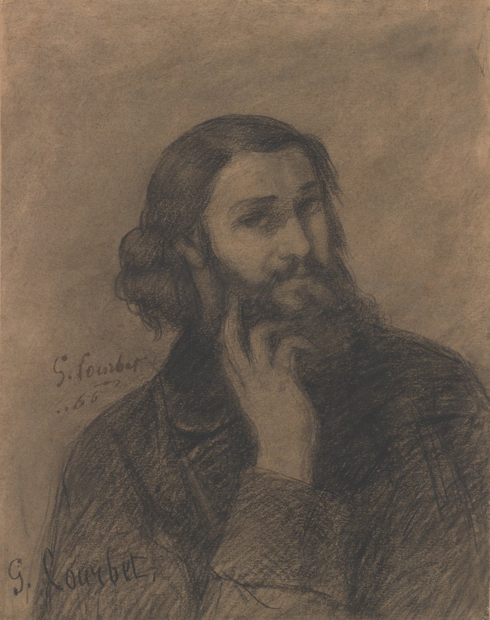 Selvportræt, ca. 1866 (fortælleblyant) af Gustave Courbet