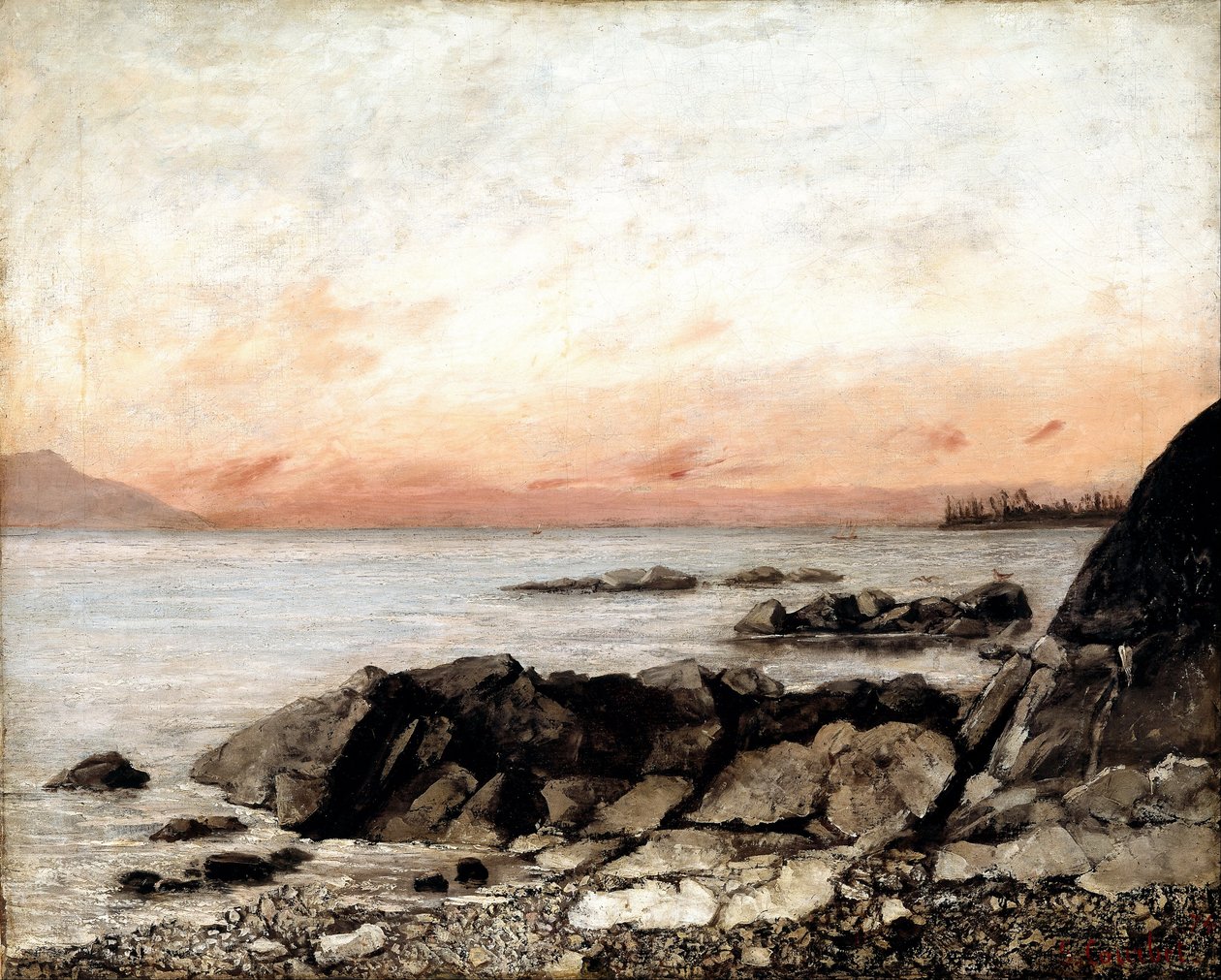 Solnedgang, Vevey, Schweiz af Gustave Courbet