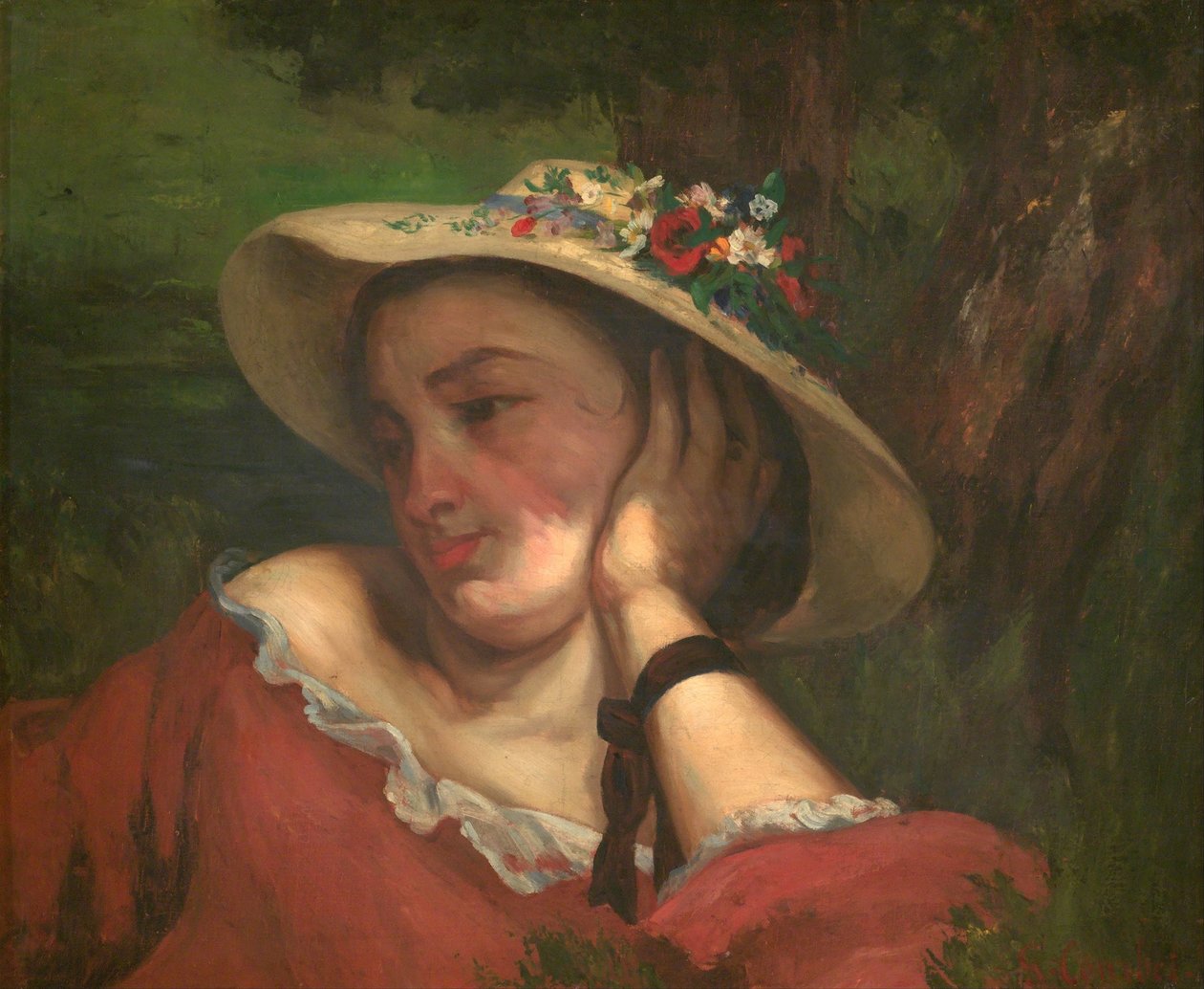 Kvinde med blomster på sin hat af Gustave Courbet